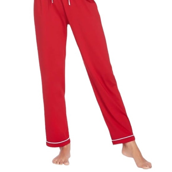 Red Pajama Set long sleeve button down top and pants with white piping, XL - Picture 3 of 5